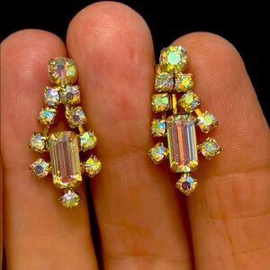 Vintage Gold and borealis Crystal Earrings